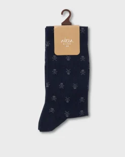 Navy And Grey Skull Socks