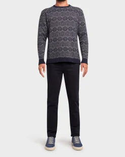 Navy And Grey Wool Blend Knit