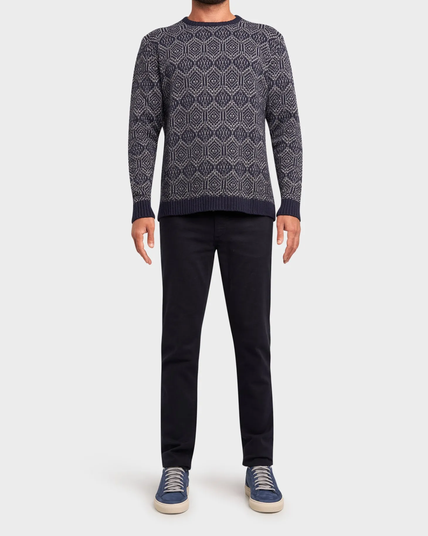 Navy And Grey Wool Blend Knit