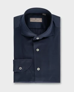 Navy Blue Cotton Jersey Modern Fit Shirt