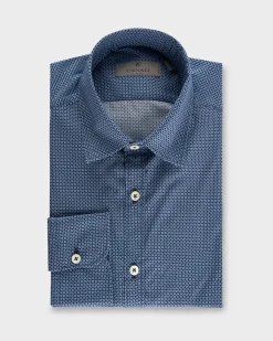 Navy Blue Micro Pattern Cotton Shirt