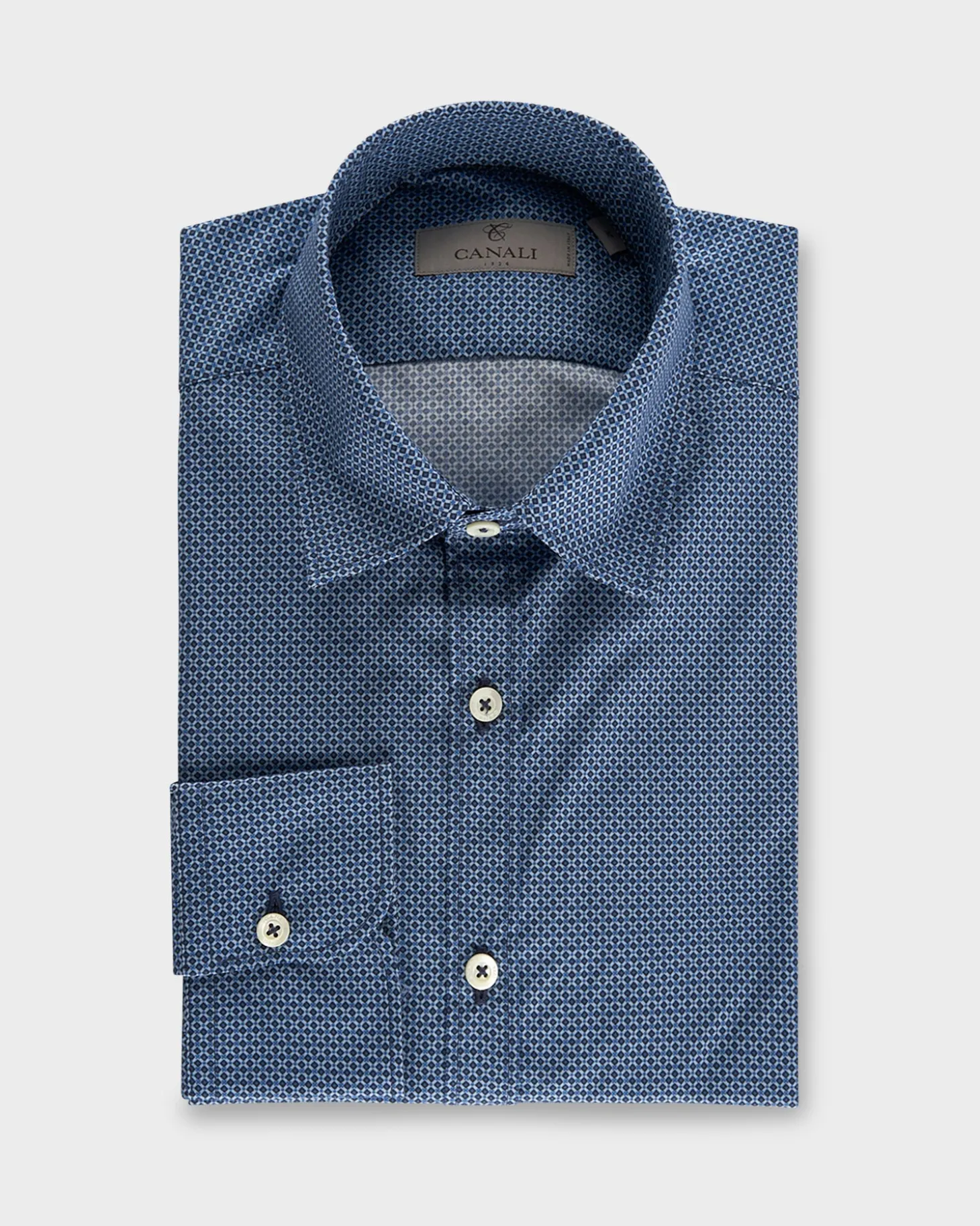 Navy Blue Micro Pattern Cotton Shirt