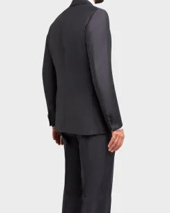Navy Blue Microcheck Achilfarm Wool Silk Suit