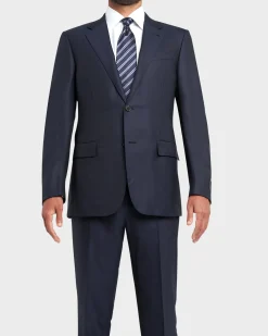 Navy Blue Self Strip 15Milmil15 Wool Suit