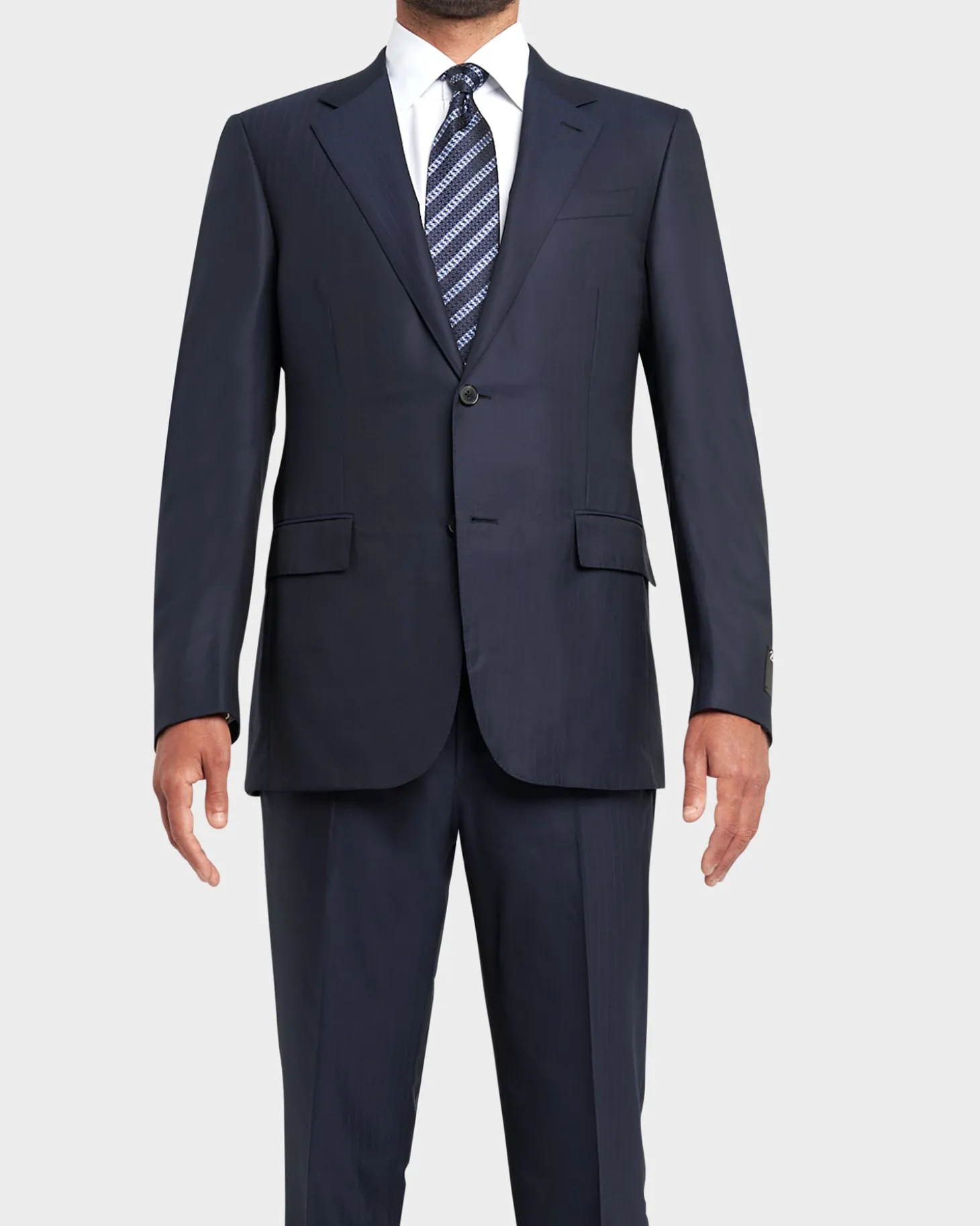 Navy Blue Self Strip 15Milmil15 Wool Suit