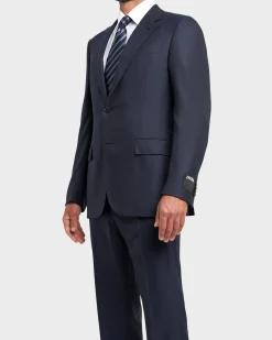 Navy Blue Self Strip 15Milmil15 Wool Suit