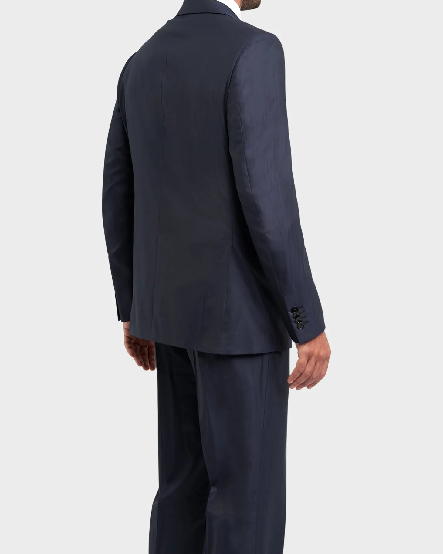 Navy Blue Self Strip 15Milmil15 Wool Suit
