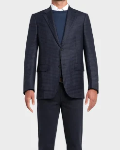 Navy Check Wool Silk Sports Jacket
