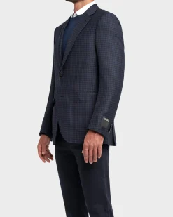 Navy Check Wool Silk Sports Jacket