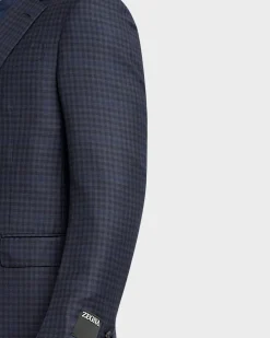 Navy Check Wool Silk Sports Jacket