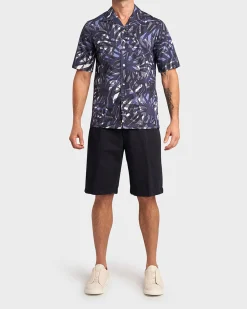 Navy Palm Print Cotton Shirt