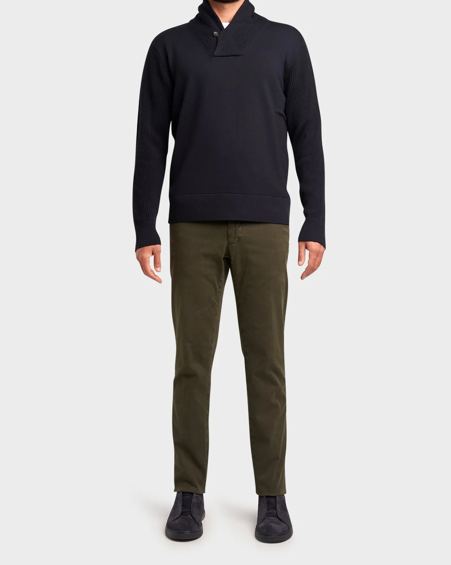 Navy Pure Virgin Wool Open Turtle Neck Sweater