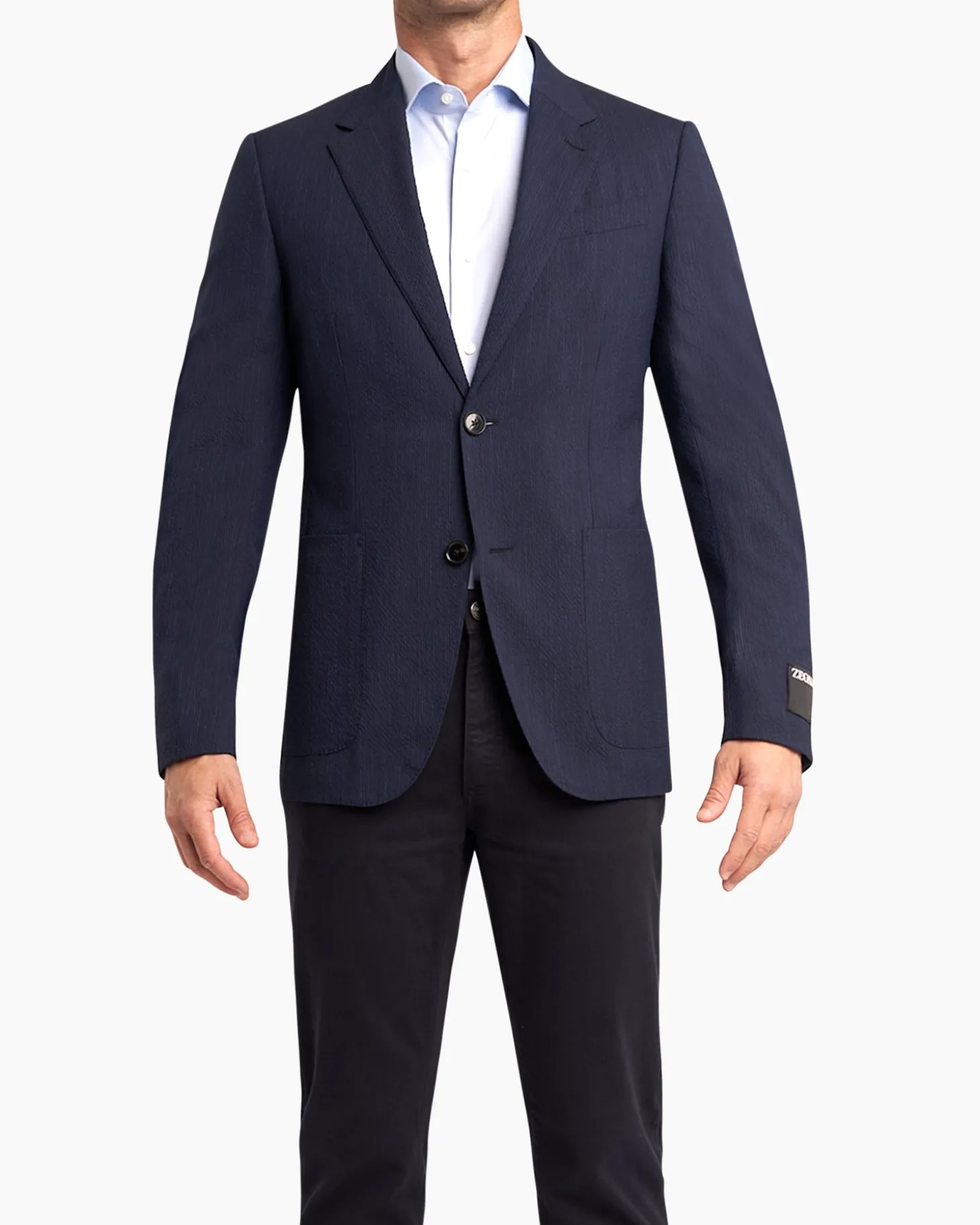 Navy Self Stripe Seersucker Sports Jacket
