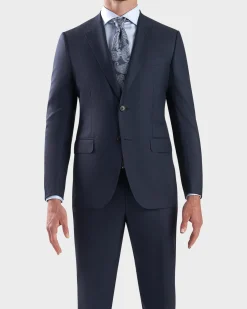 Navy Self Stripe Wool Silk Couture Suit
