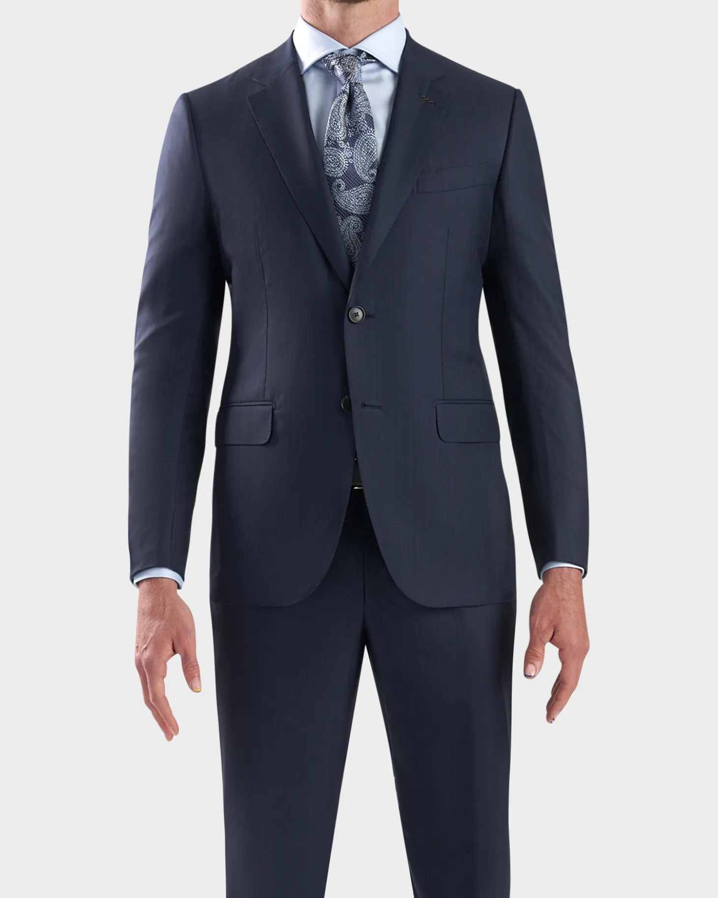 Navy Self Stripe Wool Silk Couture Suit