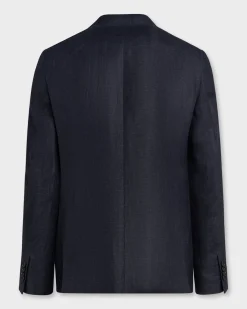 Navy Textured Linen Wool Sports Jacket