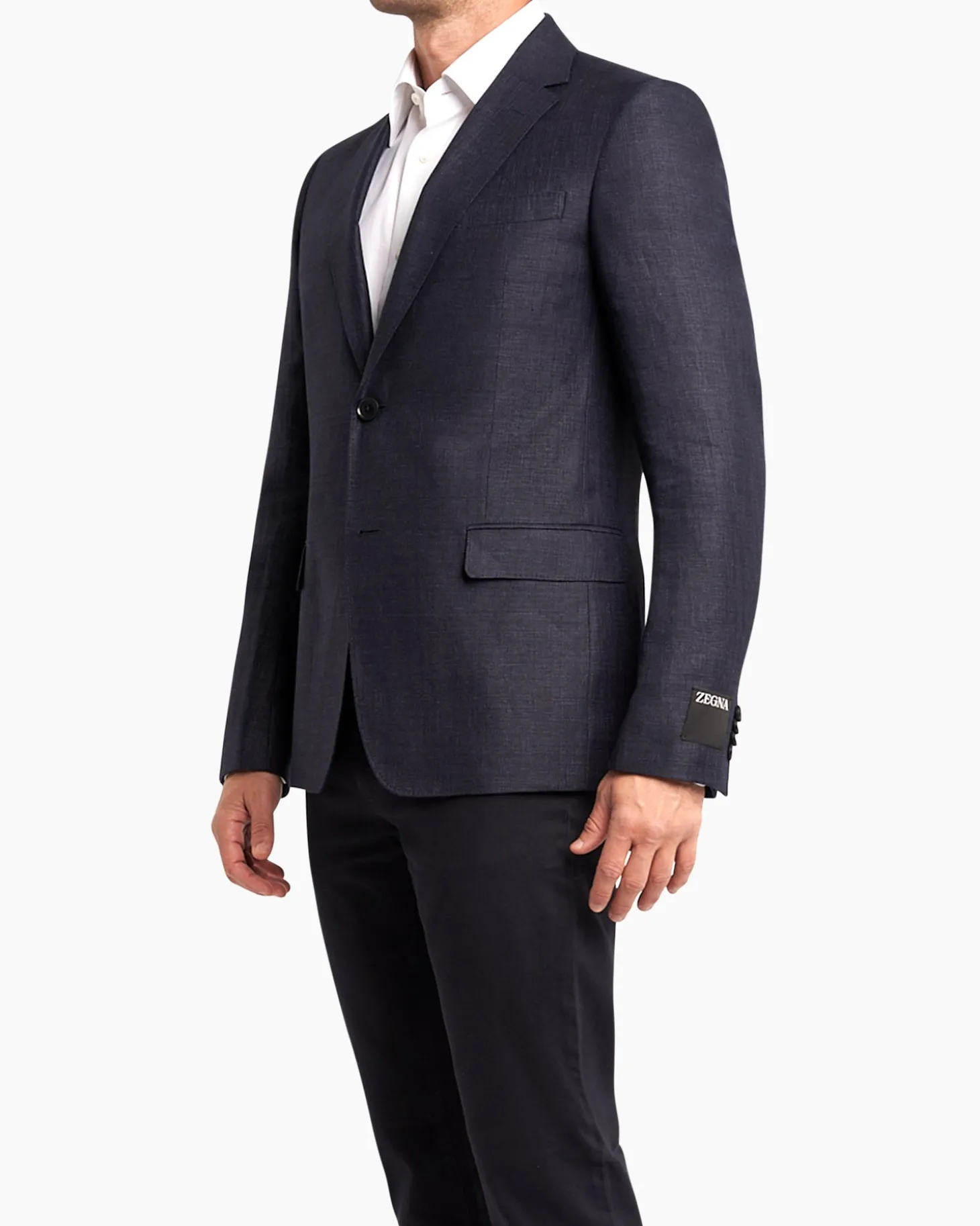 Navy Textured Linen Wool Sports Jacket