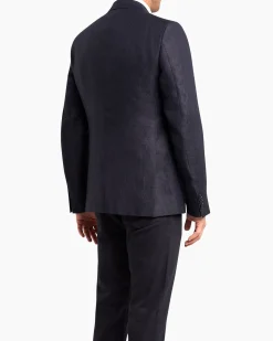 Navy Textured Linen Wool Sports Jacket