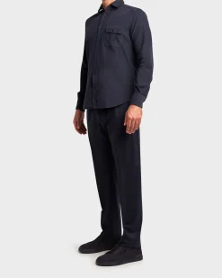 Navy Wool Carrot Fit Trousers