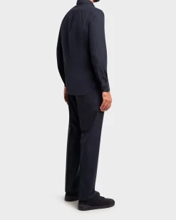 Navy Wool Carrot Fit Trousers