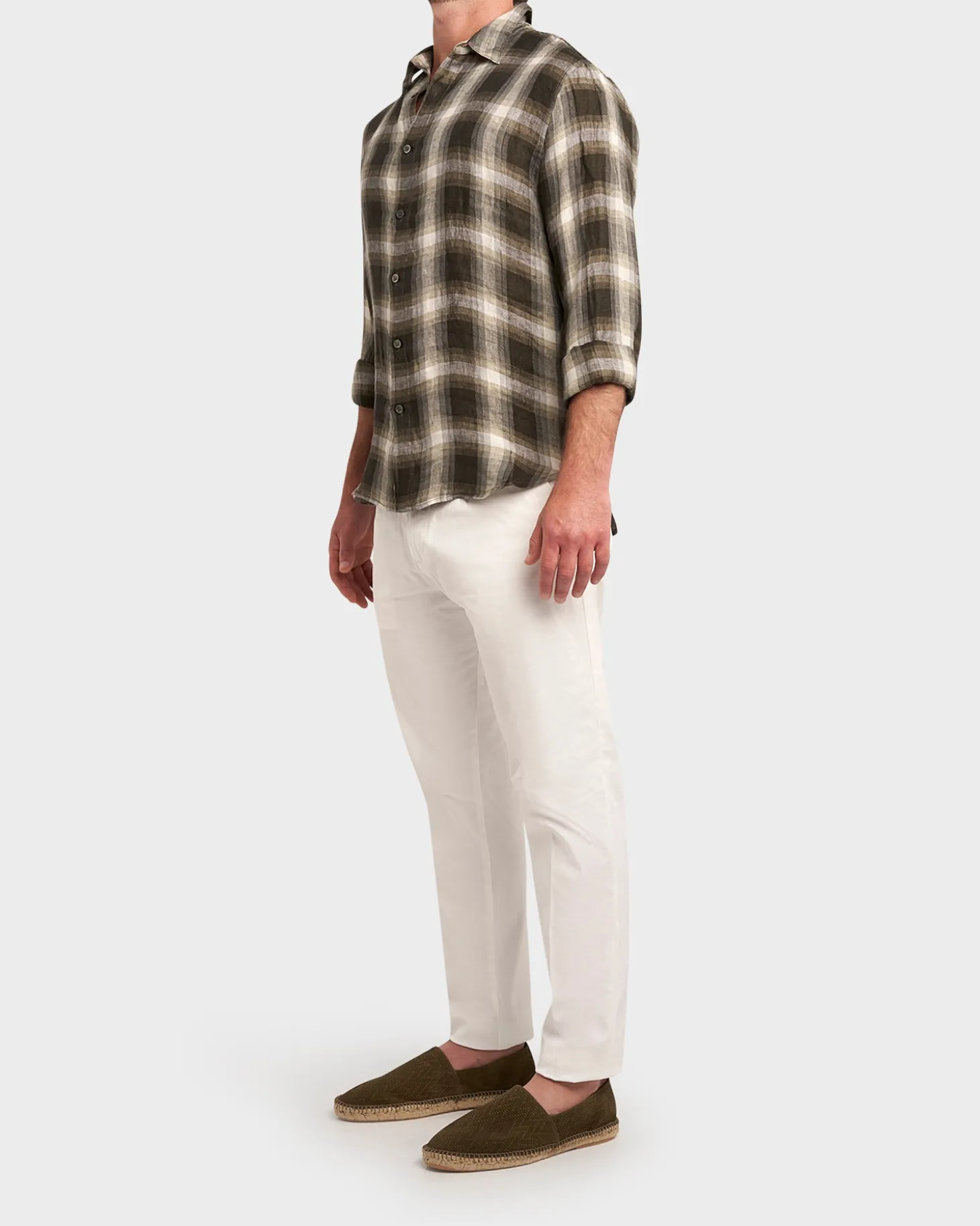 Olive Check Linen Shirt