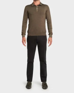 Olive Green Merino Wool Polo Knit