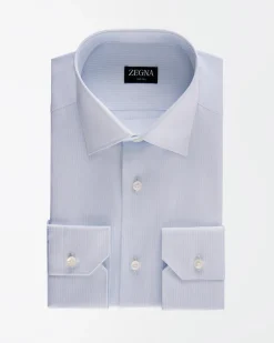 Pale Blue Micro Stripe 100 Fili Cotton Shirt