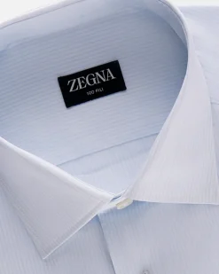 Pale Blue Micro Stripe 100 Fili Cotton Shirt