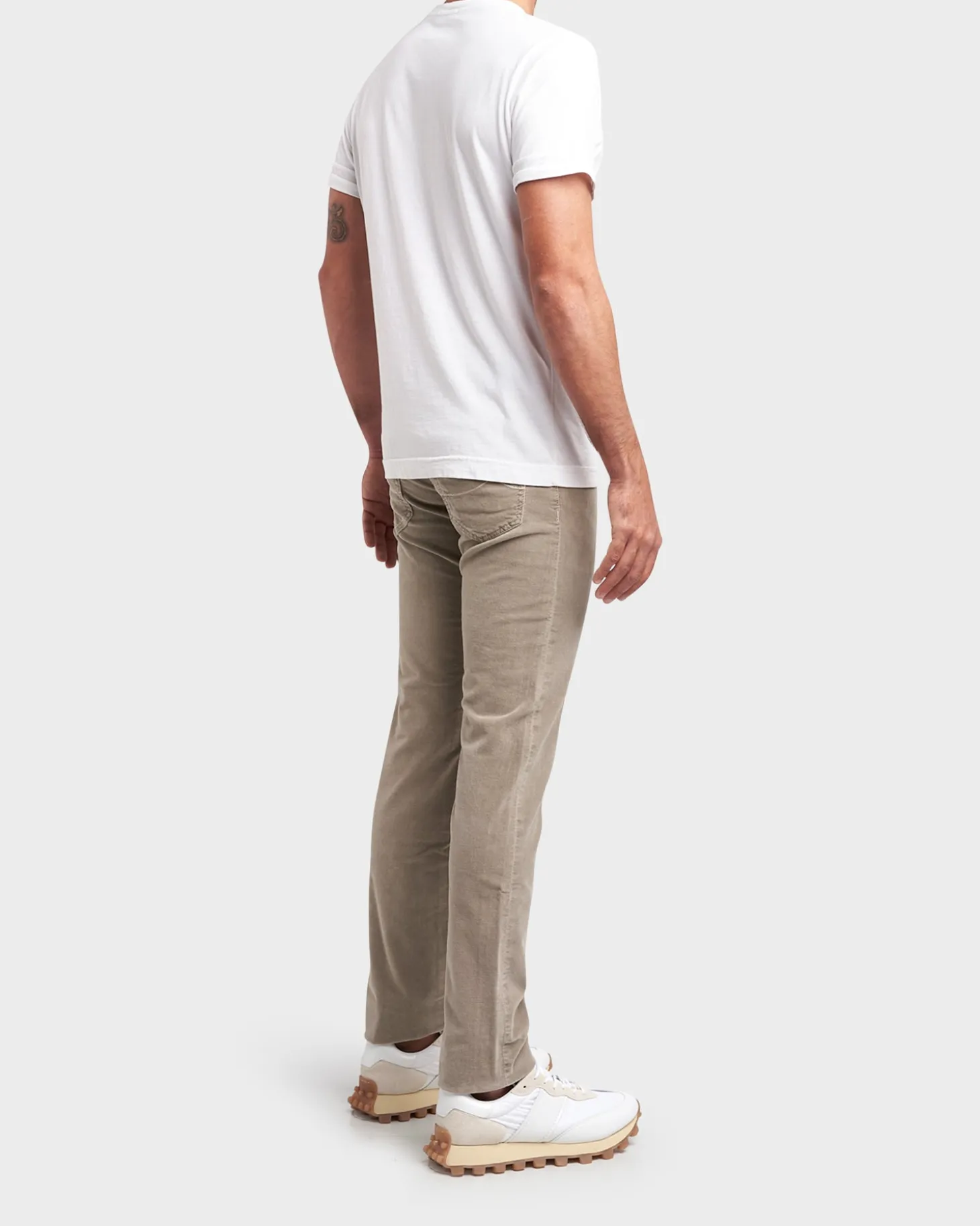 Pale Grey Brushed Cotton Stretch Trousers