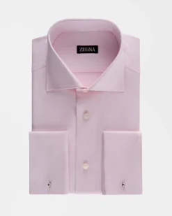 Pink Microtexture French Cuff Cotton Shirt