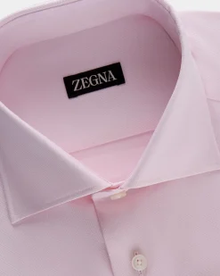 Pink Microtexture French Cuff Cotton Shirt