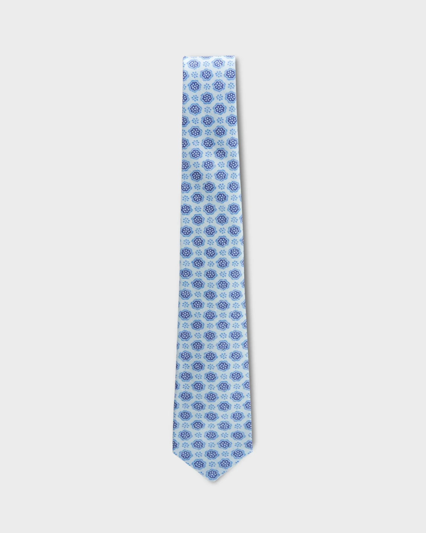 Powder Blue Flower Pattern Silk Linen Tie