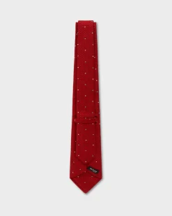 Red With Blue And Ivory Dots Silk Tie