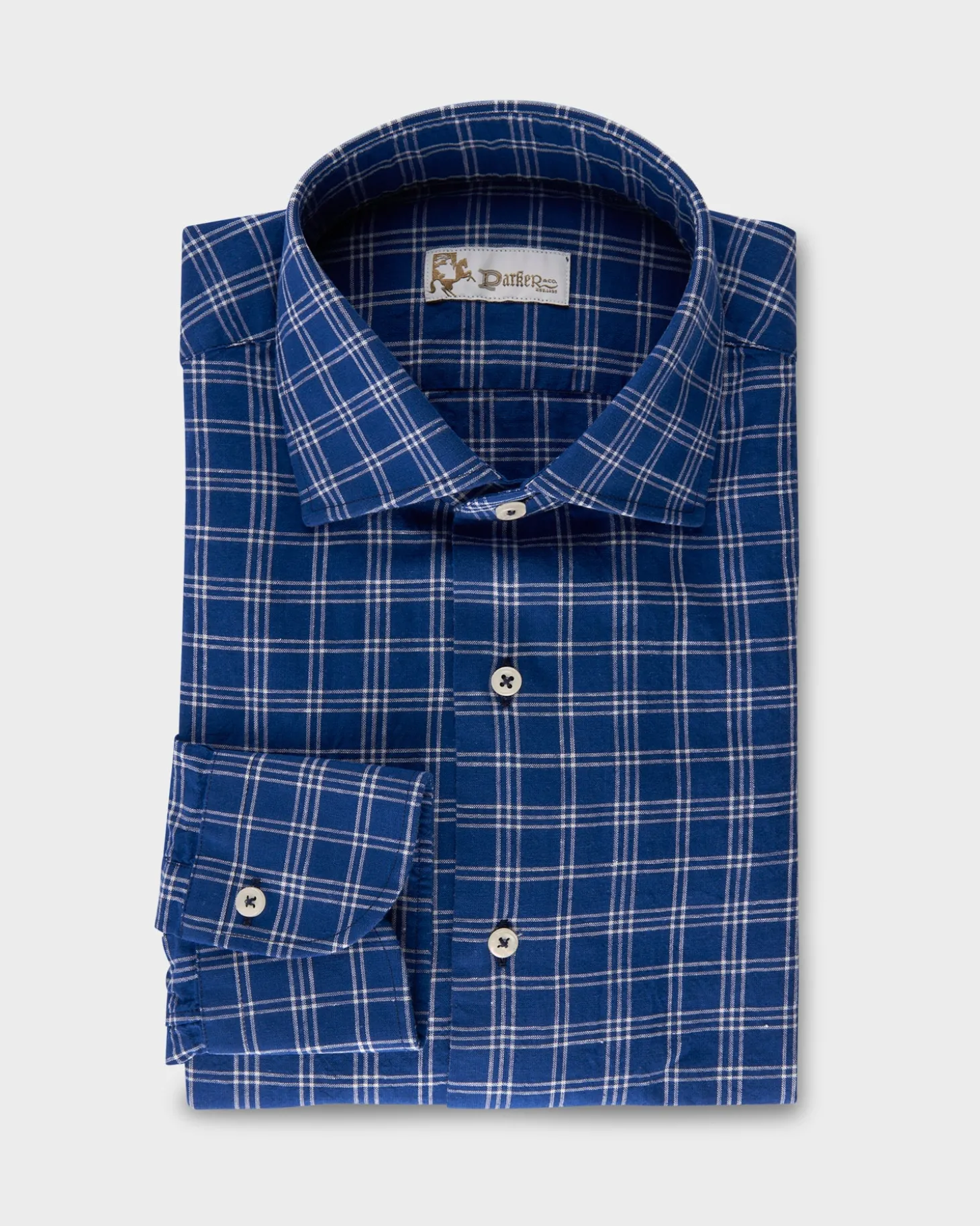 Royal Blue Cross Check Linen Cotton Shirt