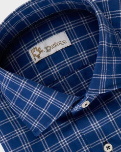 Royal Blue Cross Check Linen Cotton Shirt