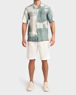 Sea Green Patterned Linen Short Sleeve Shirt