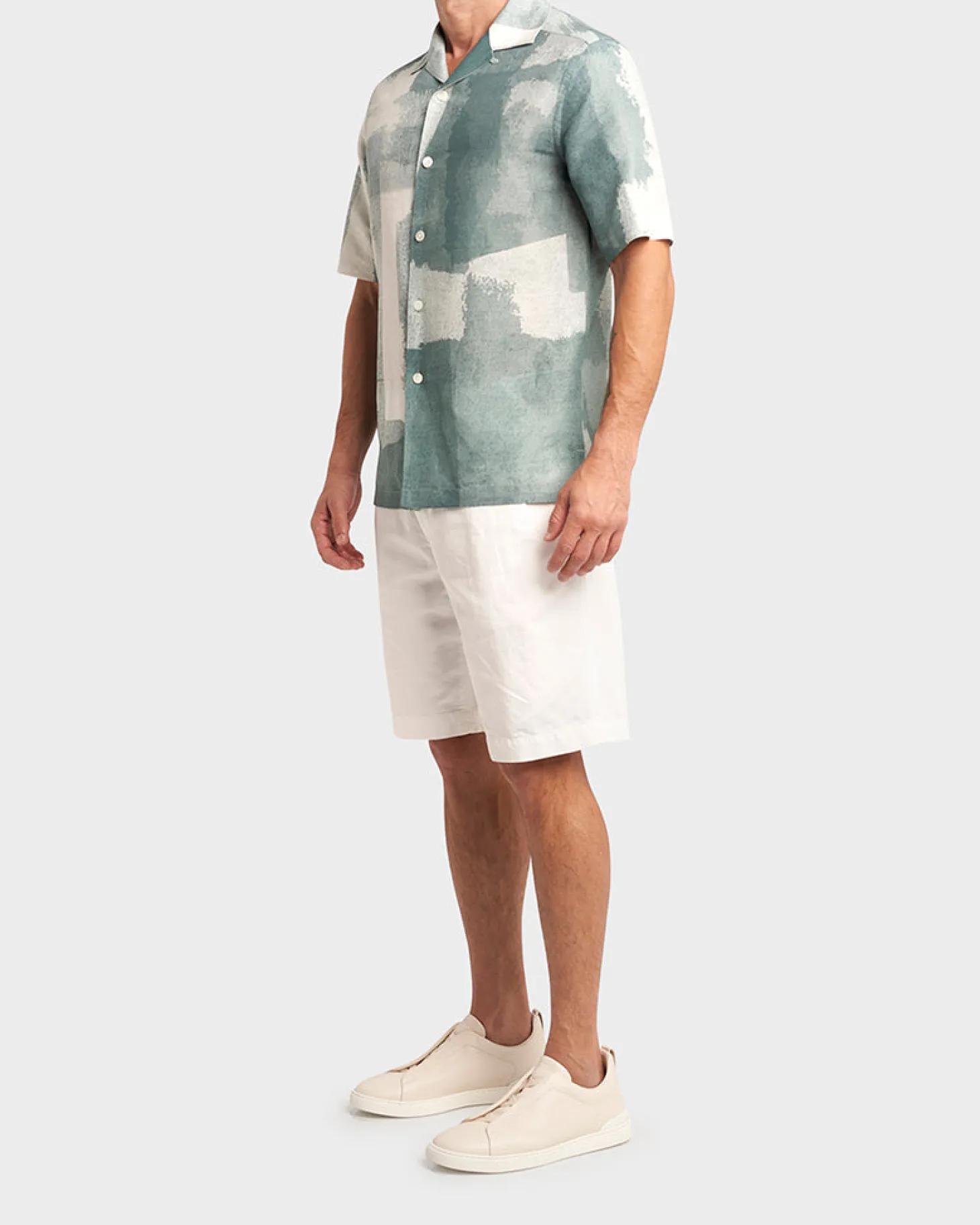 Sea Green Patterned Linen Short Sleeve Shirt