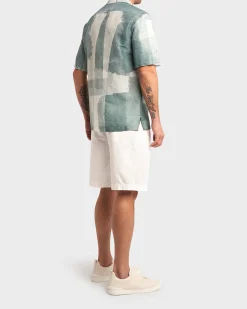 Sea Green Patterned Linen Short Sleeve Shirt