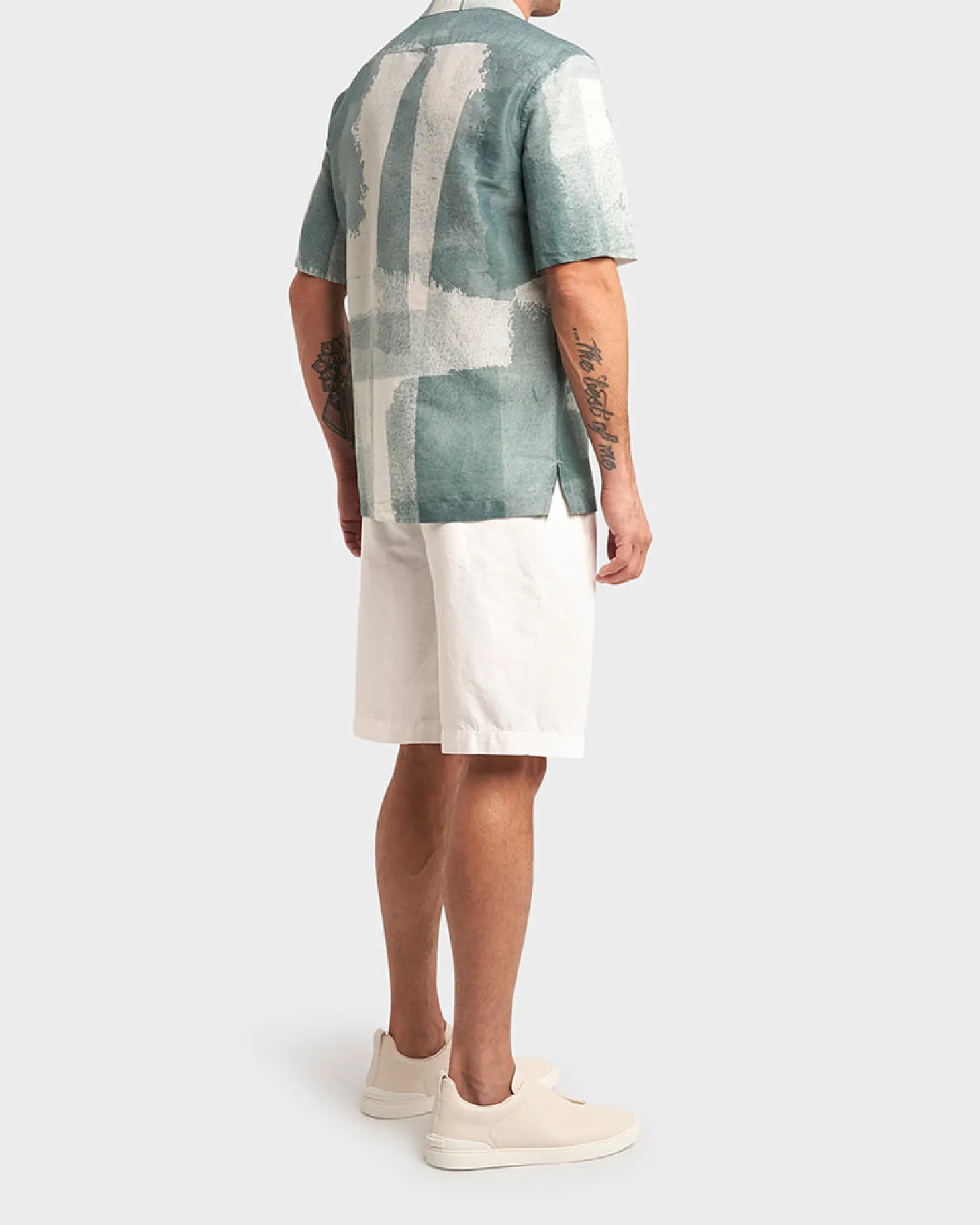 Sea Green Patterned Linen Short Sleeve Shirt