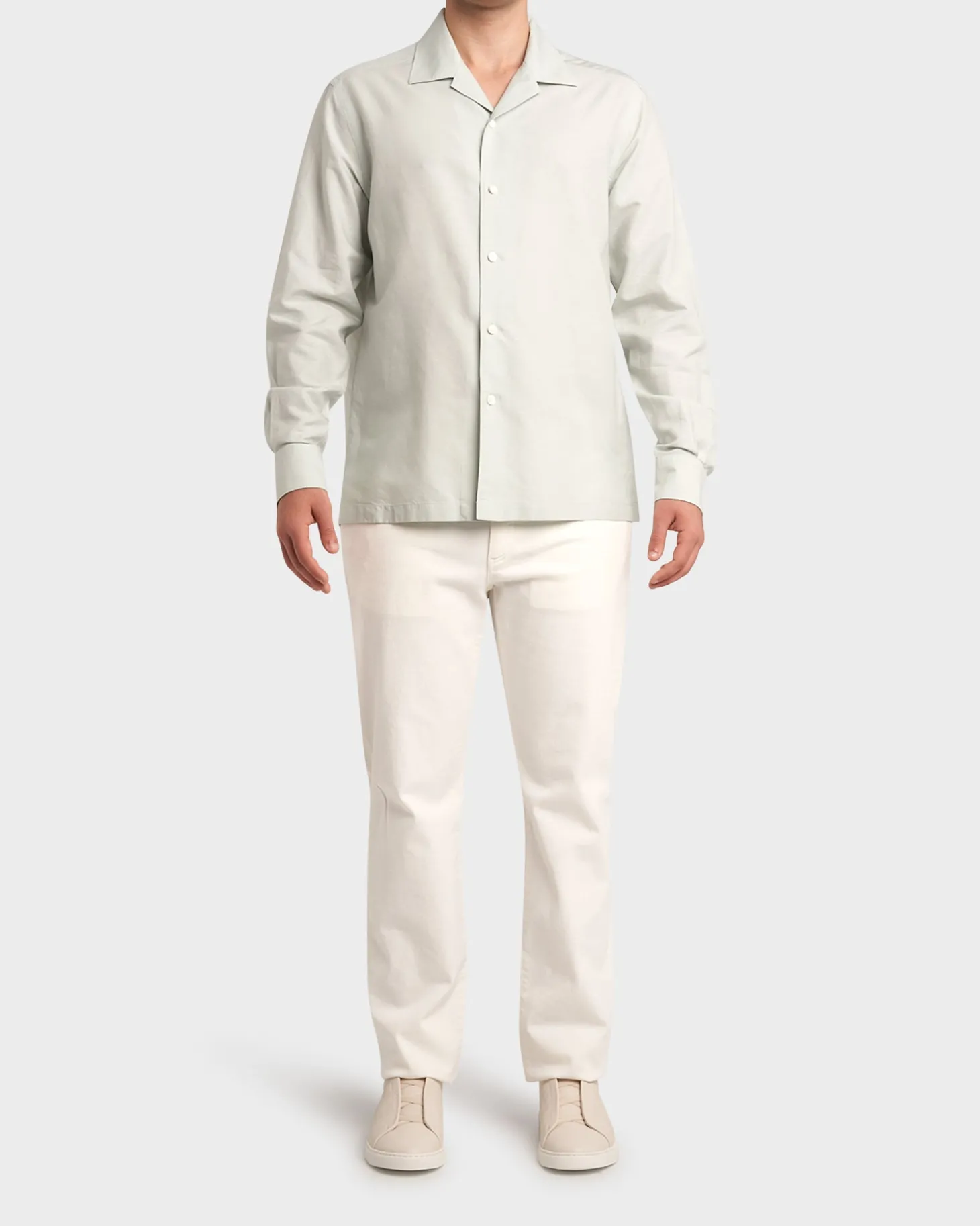 Seafoam Green Cotton Linen Silk Long Sleeve Shirt