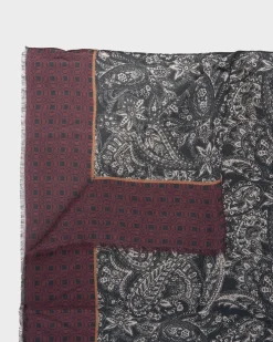 Steel Blue And Burgundy Paisley Print Modal Scarf
