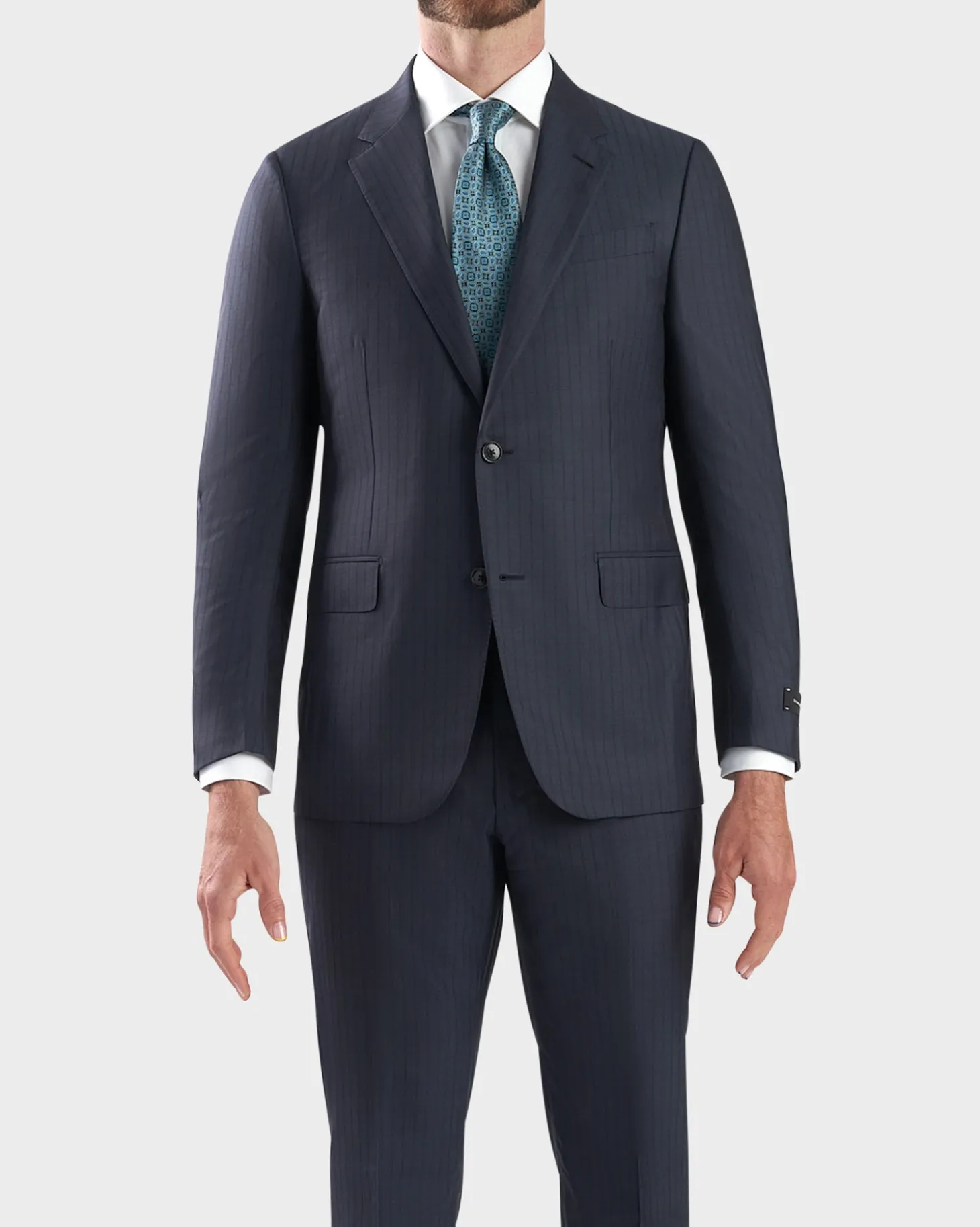 Steel Blue With Deep Burgundy Pinstripe Wool Silk Suit