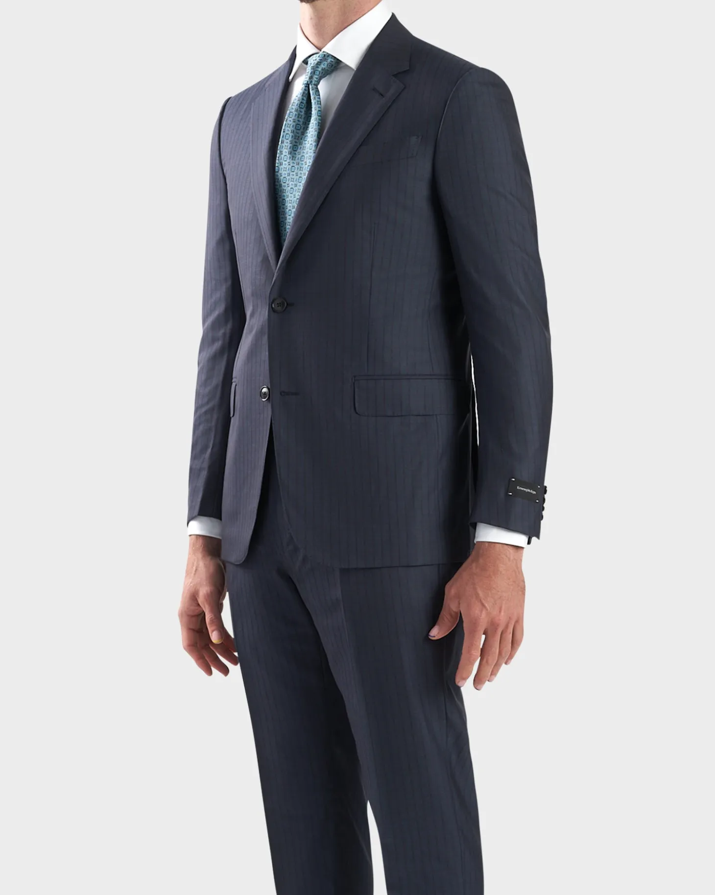 Steel Blue With Deep Burgundy Pinstripe Wool Silk Suit