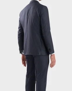 Steel Blue With Deep Burgundy Pinstripe Wool Silk Suit
