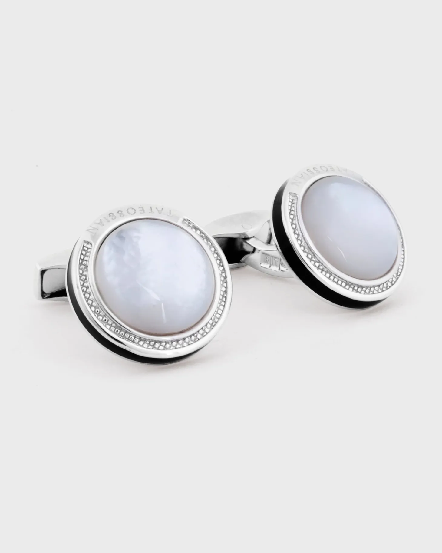 Sterling Silver Round Mother Of Pearl Cufflinks