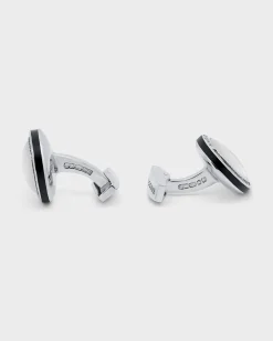 Sterling Silver Round Mother Of Pearl Cufflinks