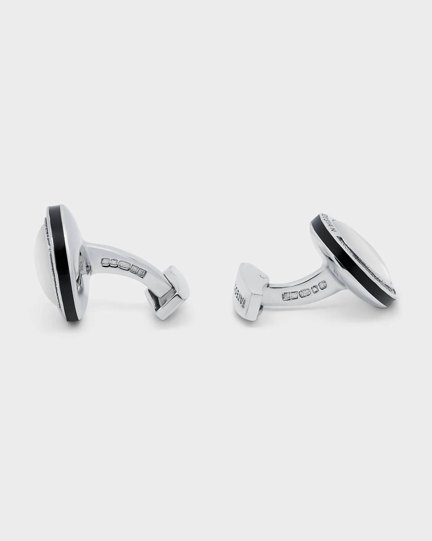 Sterling Silver Round Mother Of Pearl Cufflinks