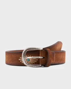 Tan Hanpainted Suede Embroidered Belt