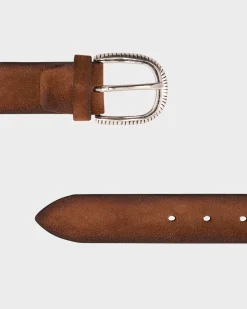 Tan Hanpainted Suede Embroidered Belt