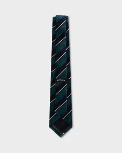 Teal And Navy Diagonal Pattern Tie